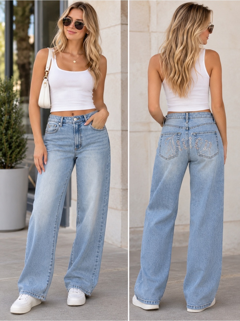 Juicy Couture Lunita Rhinestone Wide Leg Jeans 11/30 Y2K McBling Coquette Retro